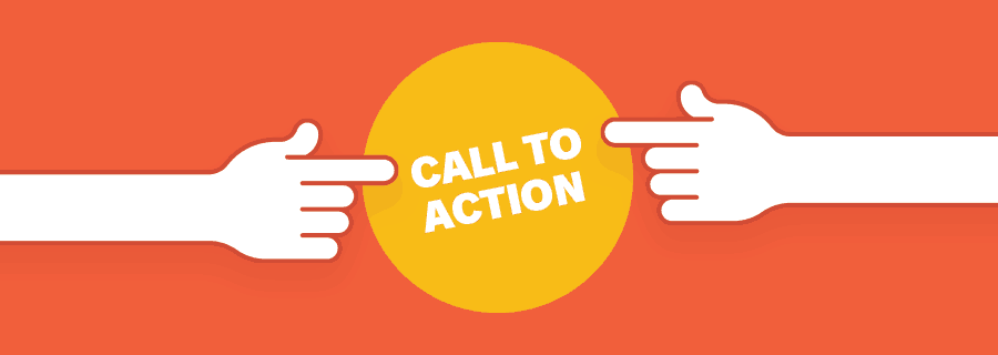 Two fingers pointing towards a button that says call to action.